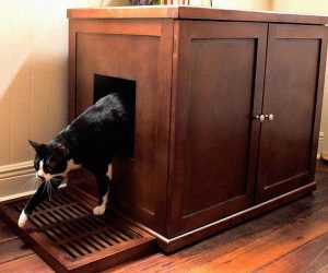 Mueble de madera arenero para gato